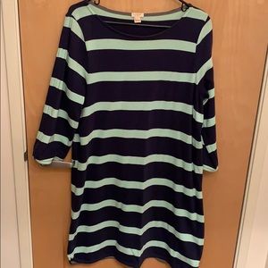 Cotton navy and mint long sleeve dress